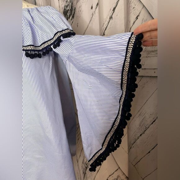 Forever 21 Off The Shoulder Striped Pom Pom Mini Dress/Tunic M - Picture 2 of 7